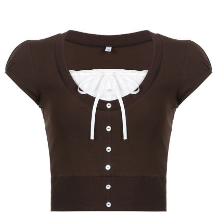 sweet lace patchwork short sleeve