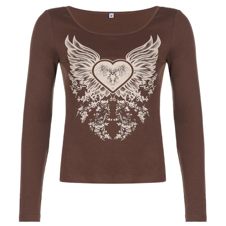 brown long sleeve graphic tees