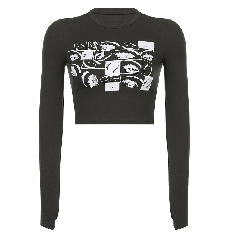 women gray graphic long sleeve