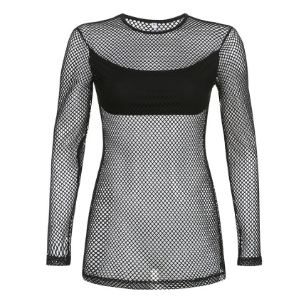 fishnet top long sleeve black