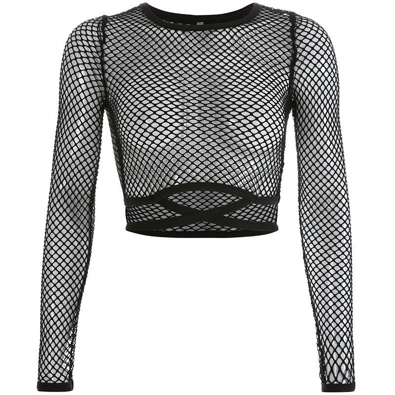 sexy mesh long sleeve black