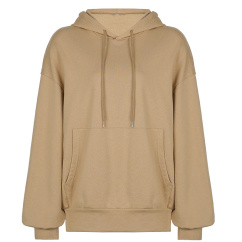 plain khaki drawstring hoodies top