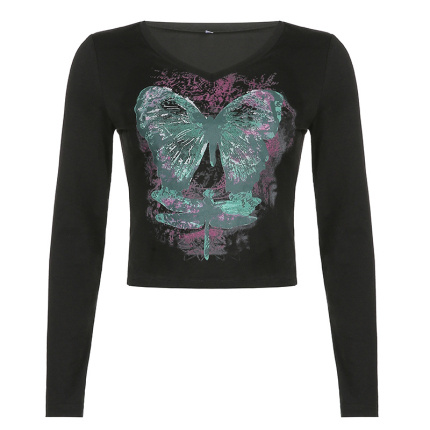 black butterfly cotton long sleeve