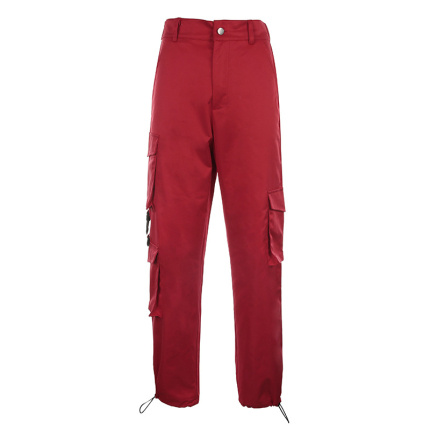 red casual multi pocket pants
