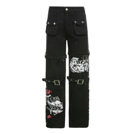 black cotton stretch jeans long pants