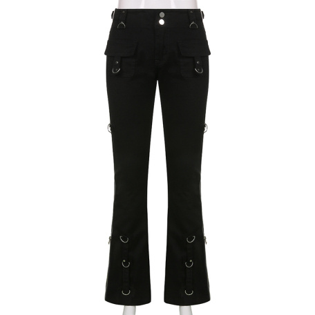 casual pants with decorative metal ring