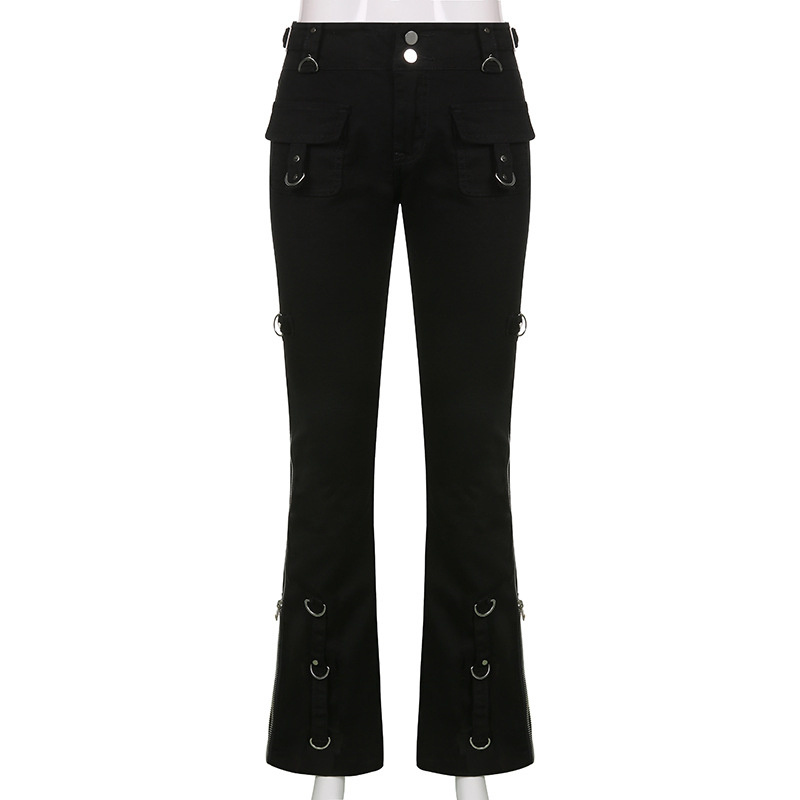casual pants with decorative metal ring