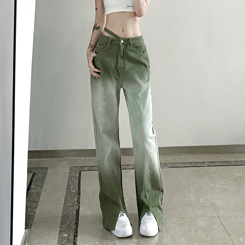 washed green women jeans