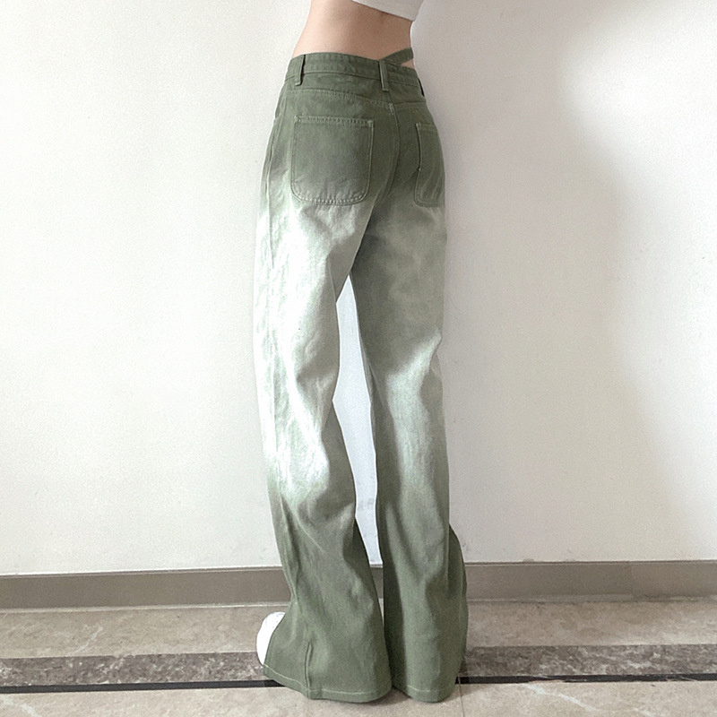 green wide leg gradient jeans