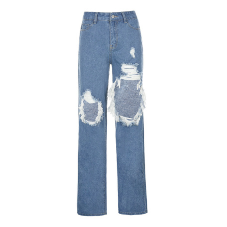 stylish ripped jeans straight pants