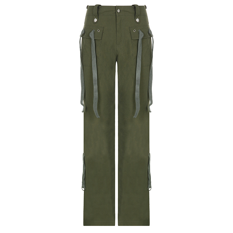 green casual chemical fiber blend pants