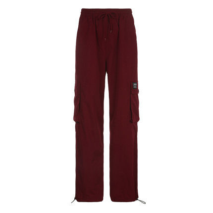 wine red drawstring casual pants