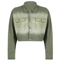 polyester fiber stylish green denim jacket