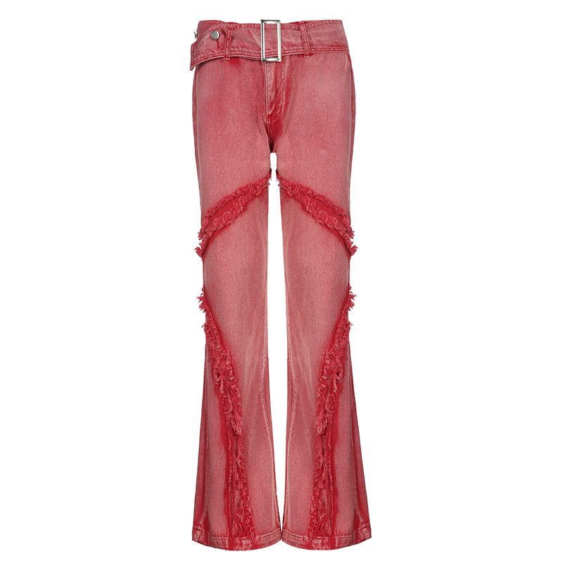 red distressed jeans for women