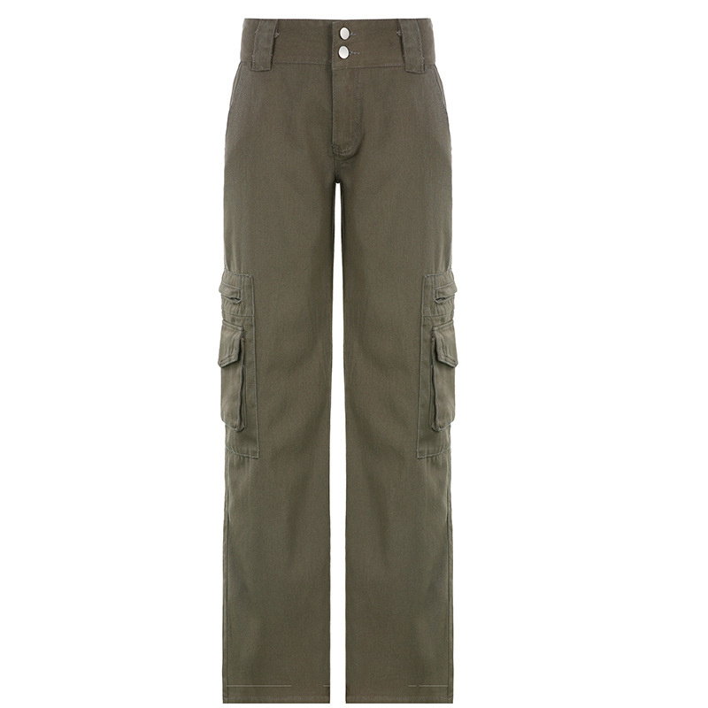cotton blend green loose jeans