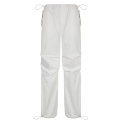 casual white woven fabric pants