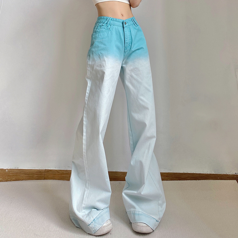 baggy gradient blue jeans for women