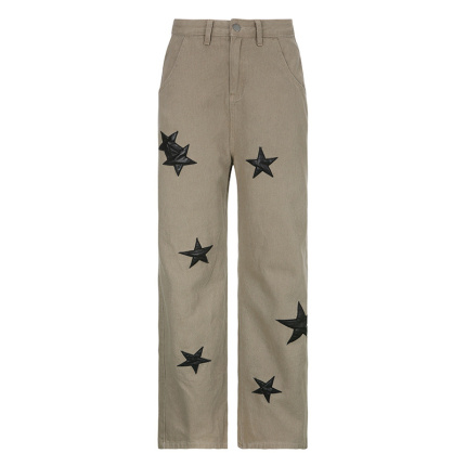 women's modern pentagram patch jeans