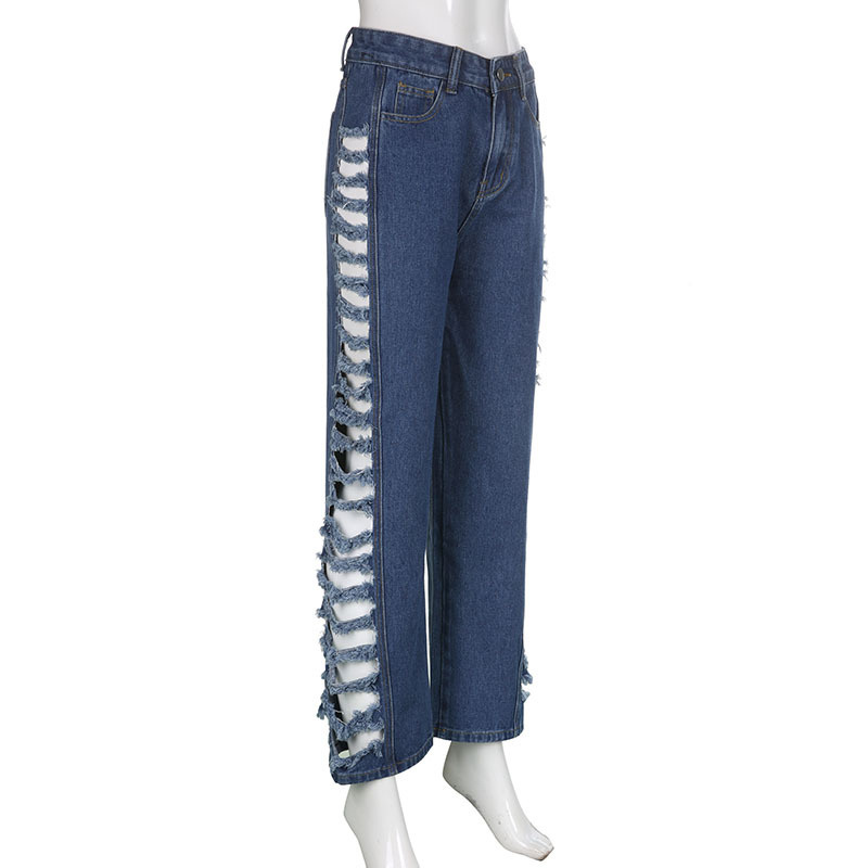 hollow blue jeans for women