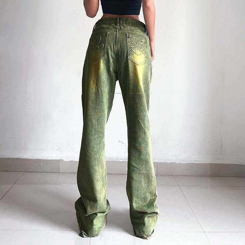 green long wide leg jeans