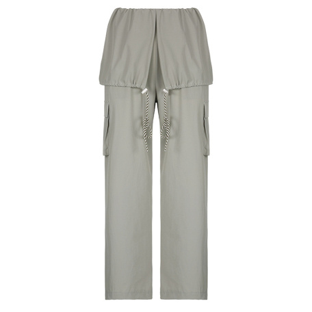 gray waist fake two pieces of casual pants