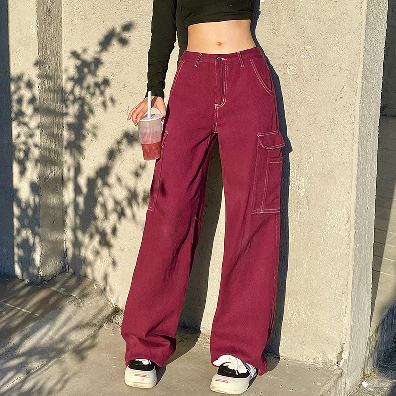 fed wine wide leg jeans for women