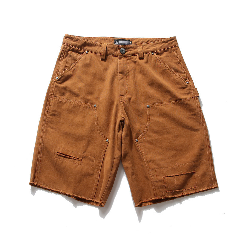 men brown patch decoration shorts