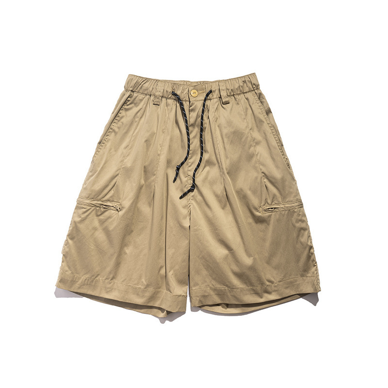 khaki cotton mid waist shorts