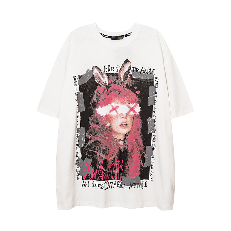 loose white t shirts cartoon pattern