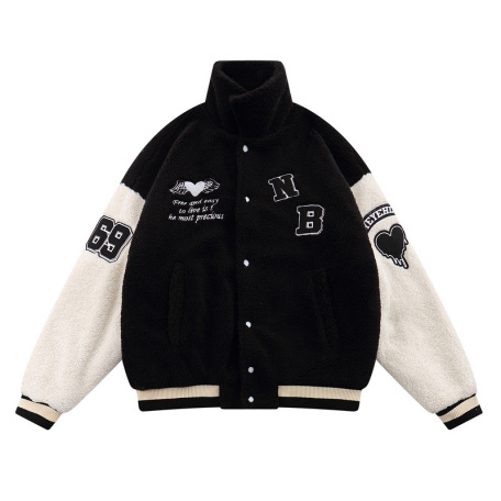 cotton blend black bomber jacket