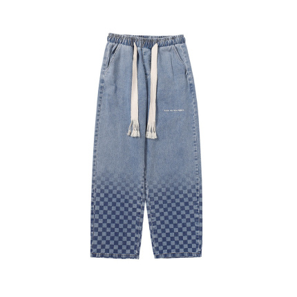 elastic waist jeans straight pants