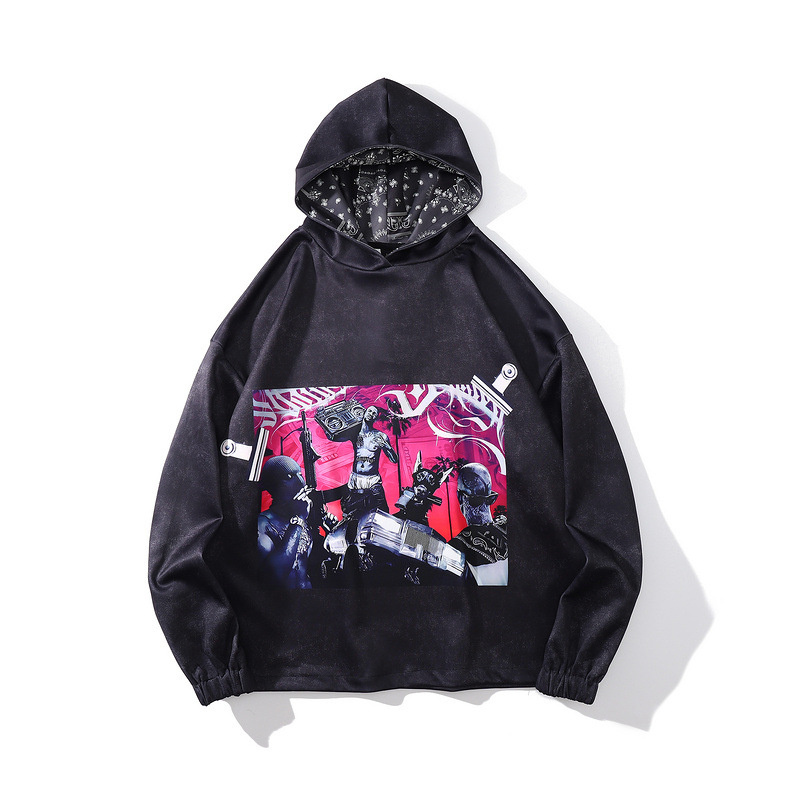 black hip hop print hoodies