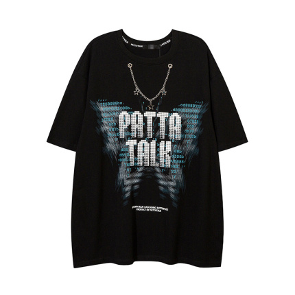 letters pattern t shirts with chain