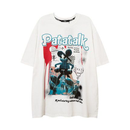 men cartoon pattern white t shirt