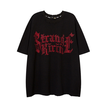 retro letters pattern black t shirts