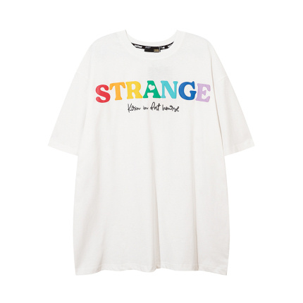 colorful letters pattern white t shirts