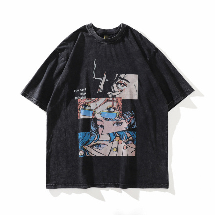 cartoon pattern black t shirt