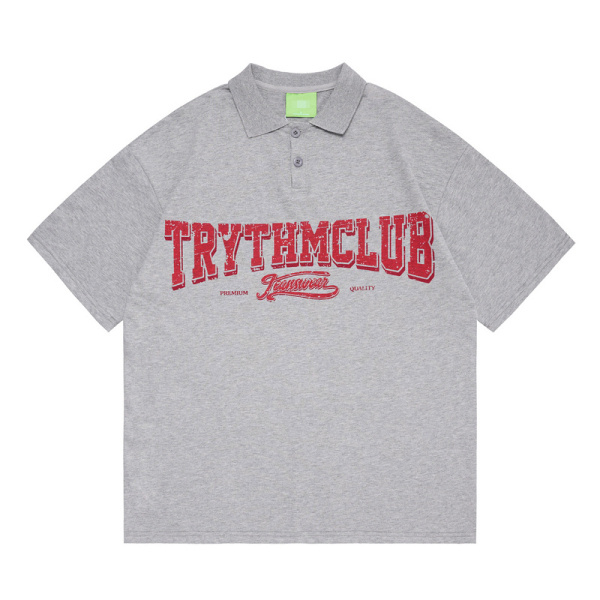 gray t shirts letters pattern with collar