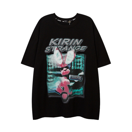 black t shirt leisure cartoon pattern