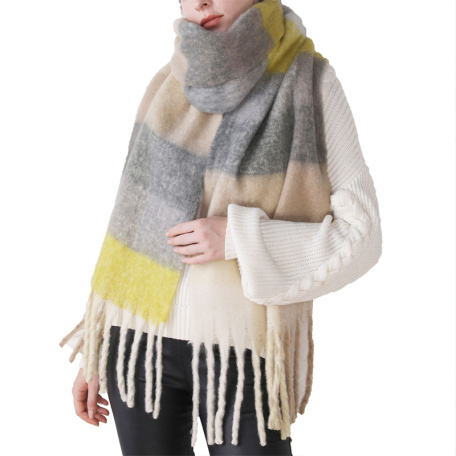 shawl scarf beige grid keep warm