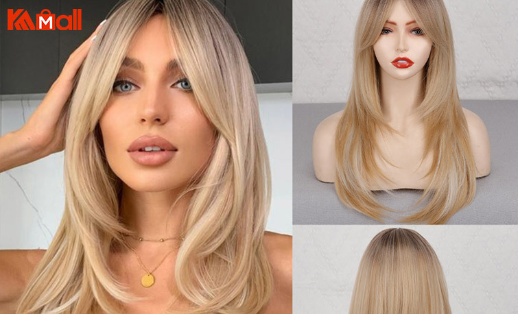 blond medium length straight lace front wig