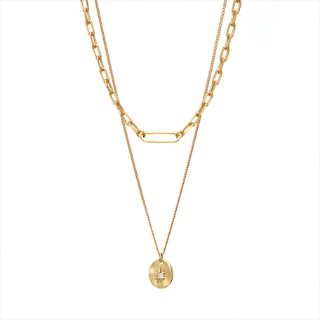 zircon gold necklace bamboo chain