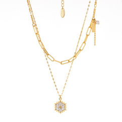 gold plated necklace rhombus shape zircon