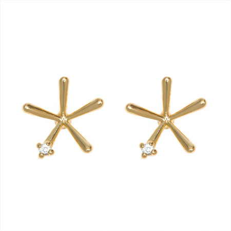 zircon set gold plated flower earrings