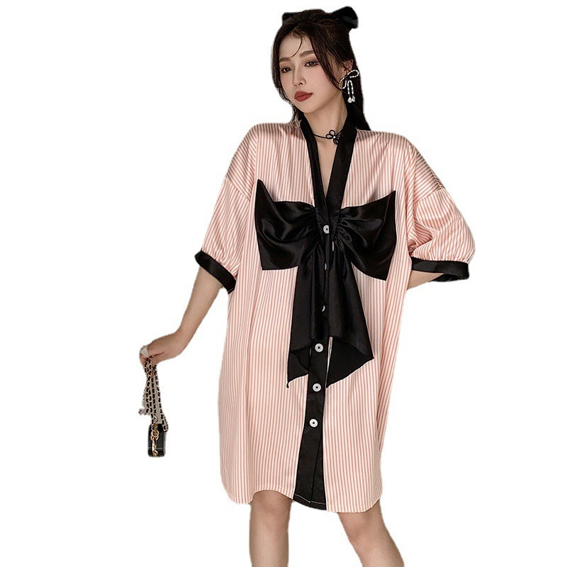 ladies night gown vermicelli black bow