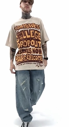 Bear alphabet print hip hop short sleeve