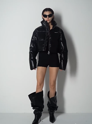 Black down jacket with high neck