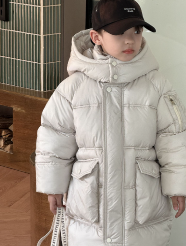 White duck down thick warm long hooded down jacket
