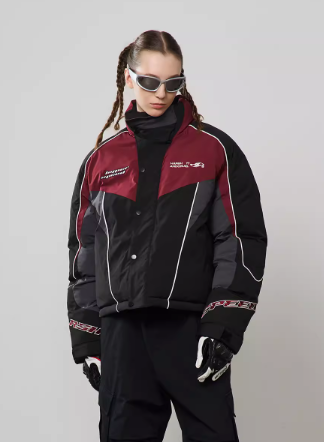 Patchwork embroidered motorsport quilted jacket