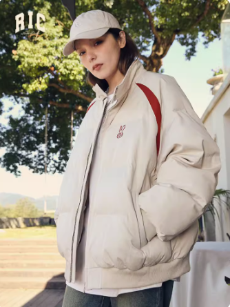 Stand-up collar and shoulder contrast cotton jacket